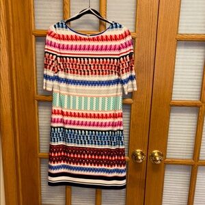 Eliza J Colorful Sheath Dress with Short Sleeves